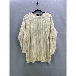 Vintage Jeanne Pierre Women Cream Ribbed Lambswool Angora Cable Knit Sweater Siz